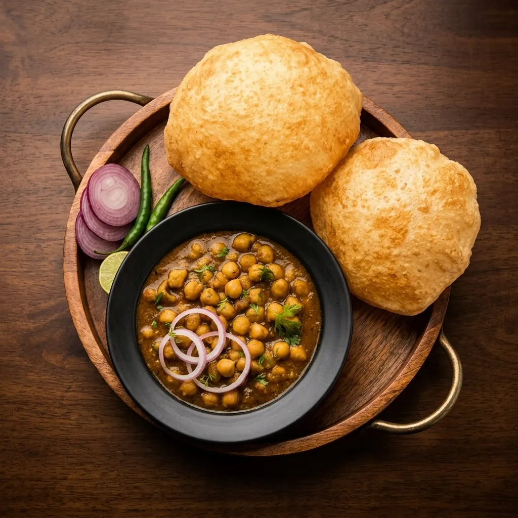 Chana Puri - fluffy fried puri with spiced chickpea curry at Virk Dhaba in London, Ontario